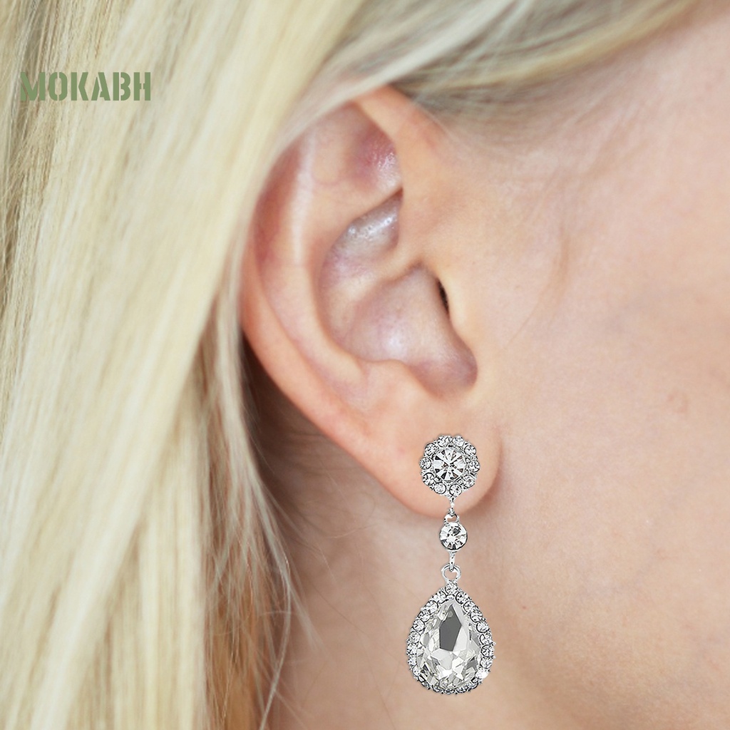 Bông Tai Giọt Nước Đính Đá Sang Trọng Cho Nữ