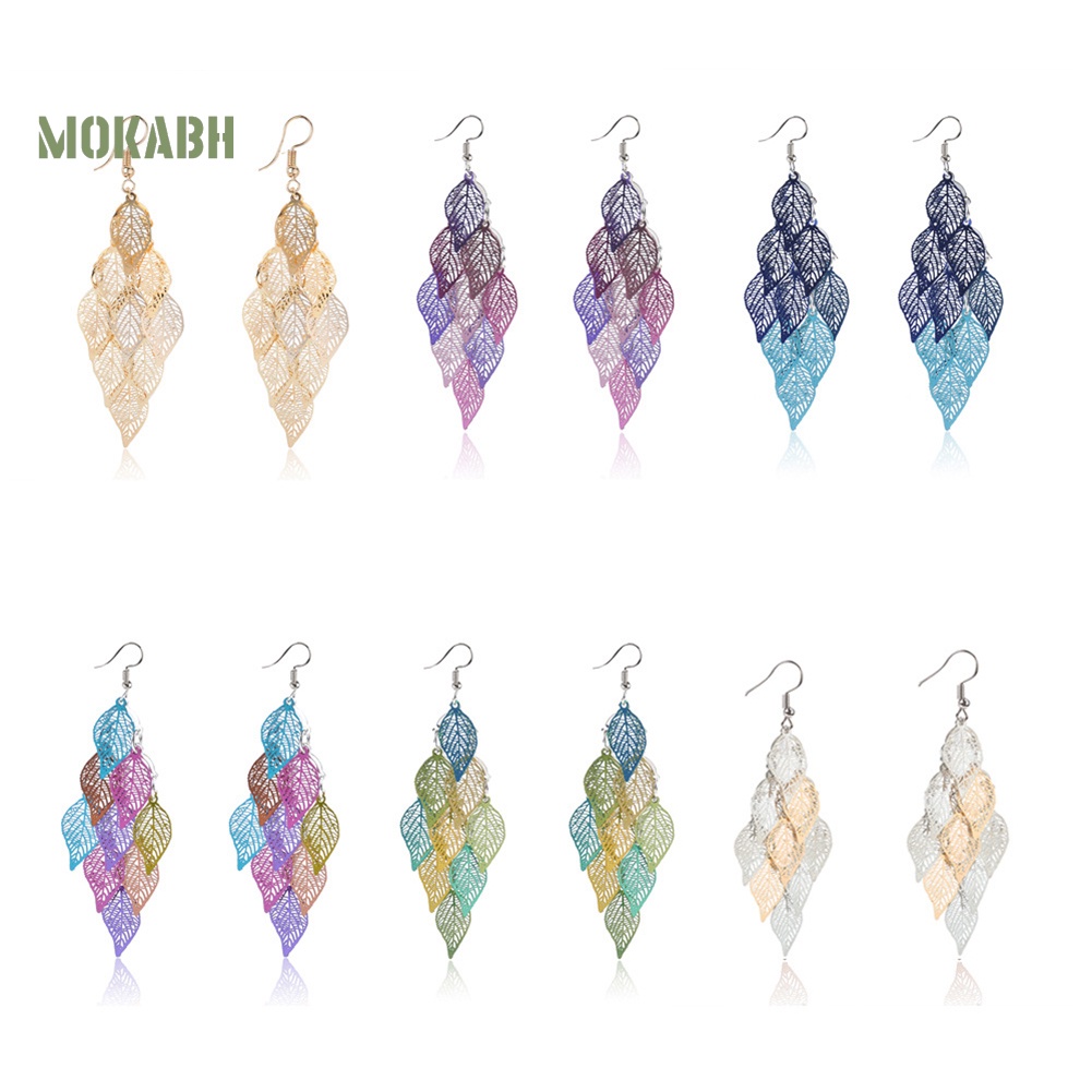 Bông Tai Nhiều Lớp Hình Chiếc Lá Nhiều Màu Sắc Thanh Lịch Dành Cho Nữ