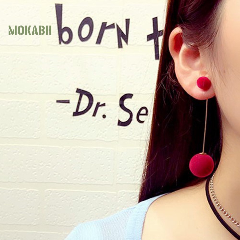 Bông Tai Hai Mặt Dáng Dài Đính Bóng Lông Giả Thời Trang Cho Nữ