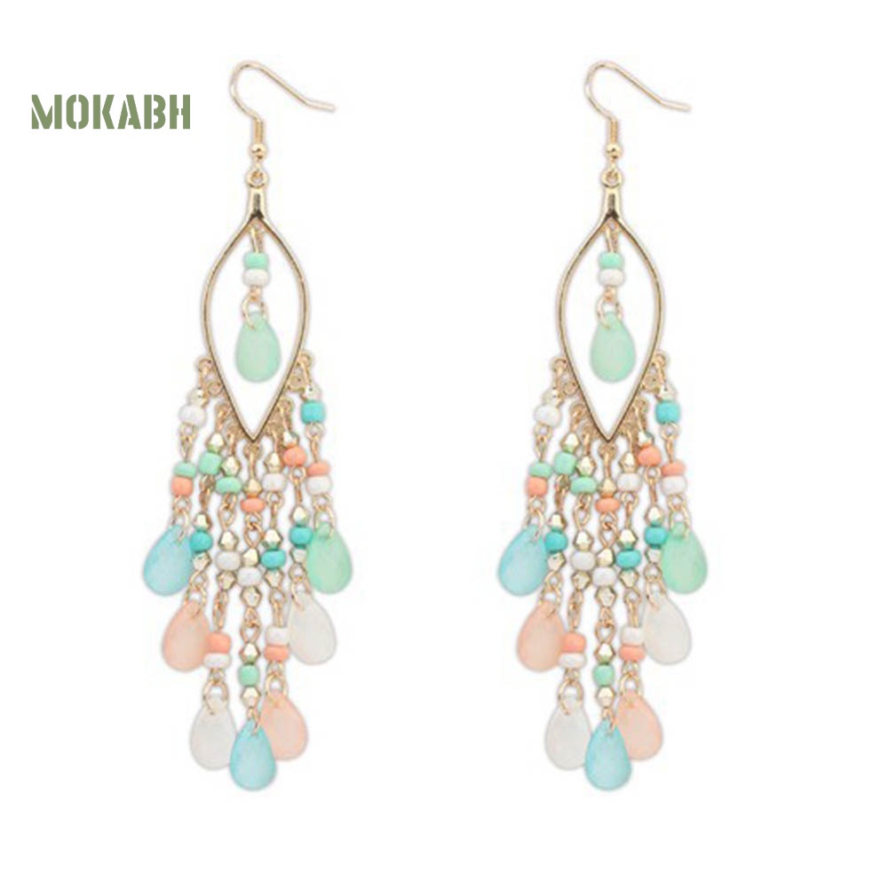 Abh Bông Tai Dạng Móc Đính Đá Và Tua Rua Theo Phong Cách Bohemian