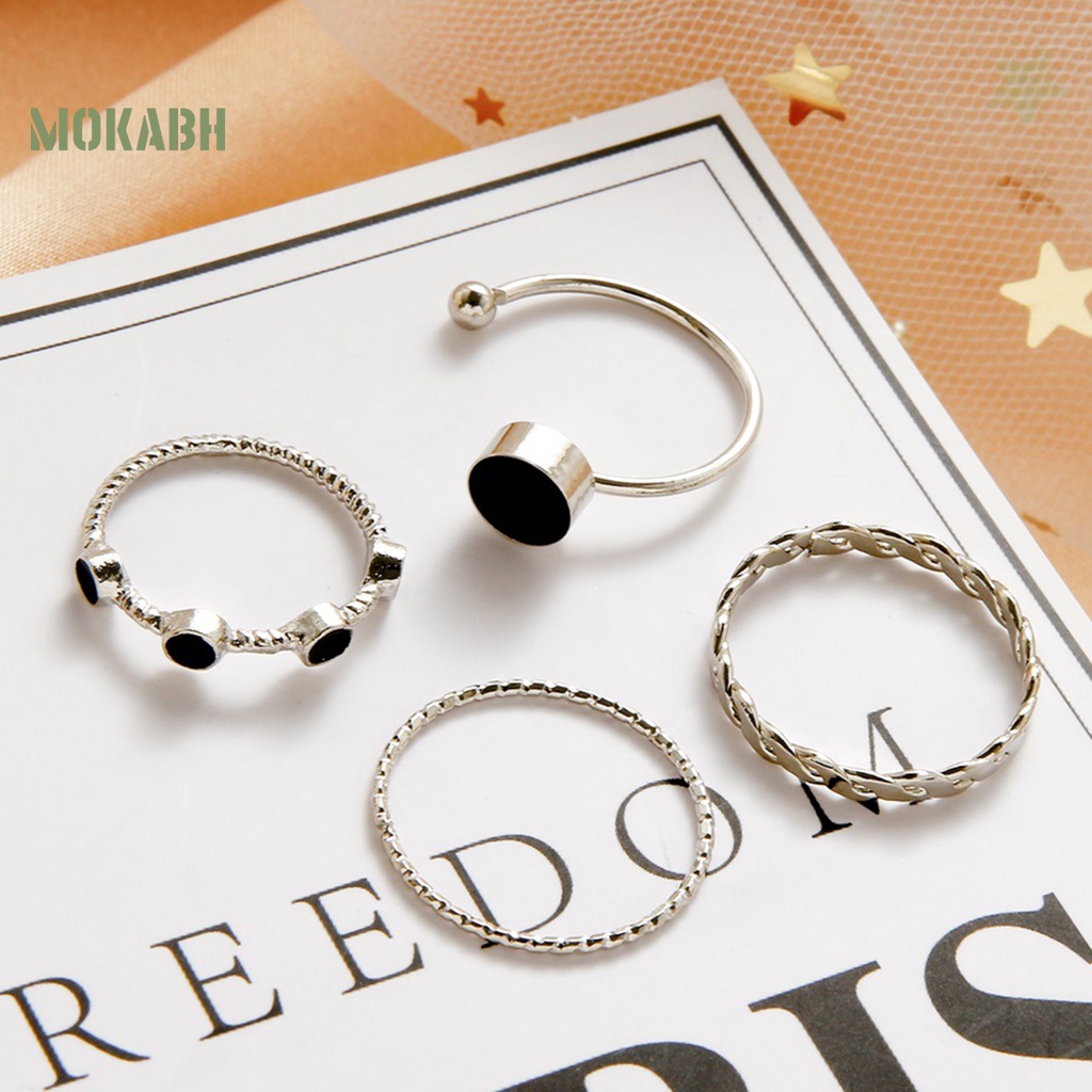 Set 4 Nhẫn Đeo Đốt Ngón Tay Bằng Bạc Phong Cách Hình Học Màu Sắc Mượt Mà Điều Chỉnh Được Dành Cho Nữ