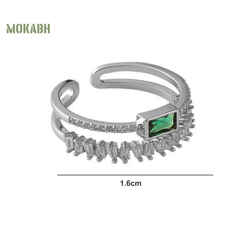 [Mới] Nhẫn Cưới Hai Lớp Dạng Mở Đính Đá Zircon Giả Màu Xanh Lá Có Thể Điều Chỉnh Làm Quà Tặng Valentines