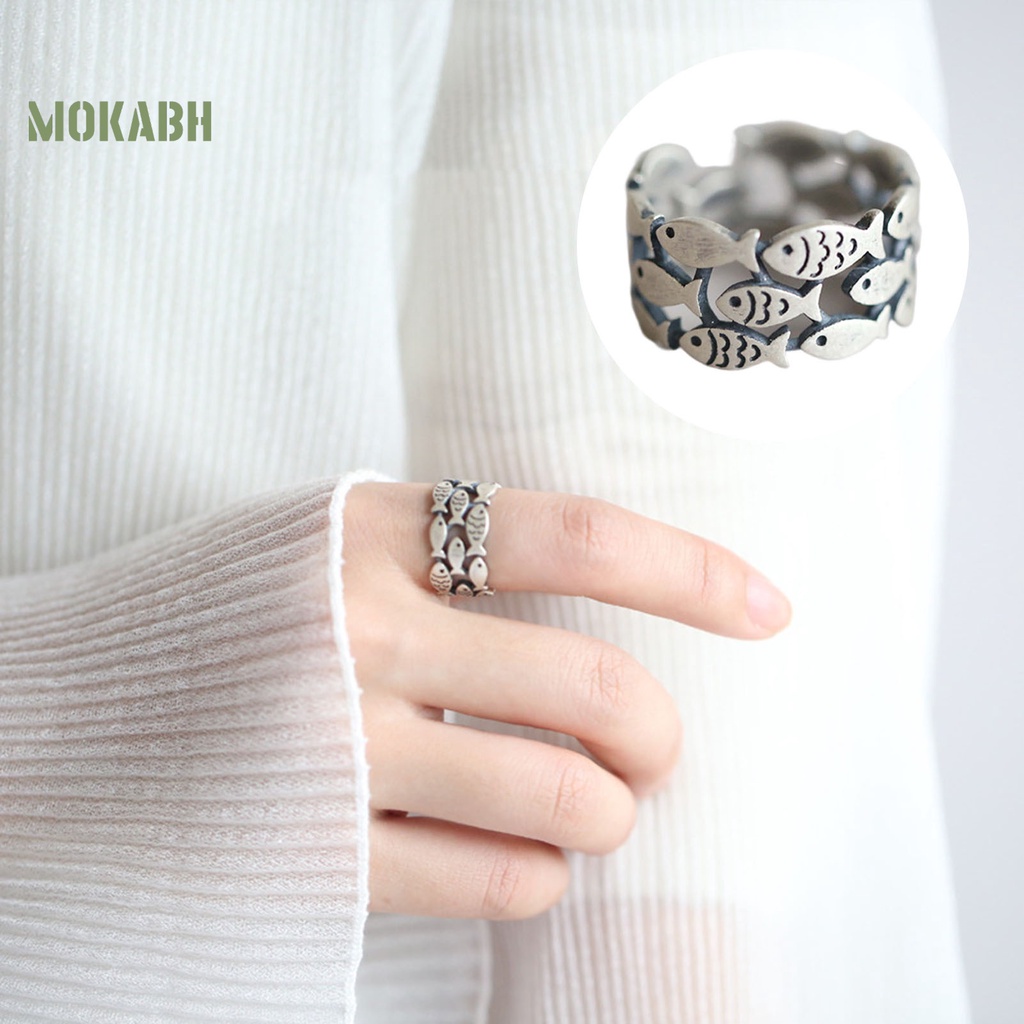 [Mới] Nhẫn Hở Bằng Kim Loại Trơn Màu Bạc Hình Cá Dễ Thương Không Gây Dị Ứng Có Thể Điều Chỉnh Làm Quà Tặng Sinh Nhật