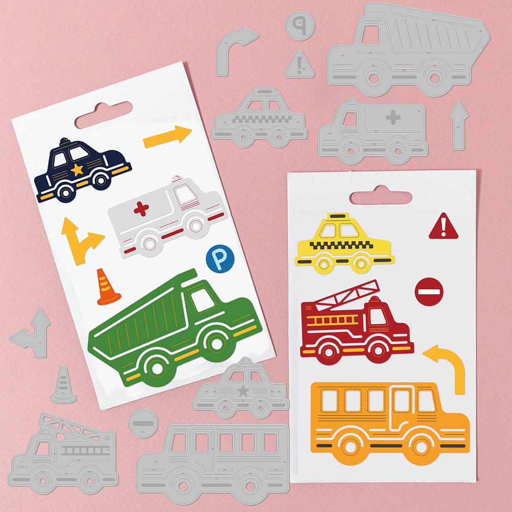 1 Khuôn Cắt Giấy Bằng Thép Carbon 160x167x0.8mm Họa Tiết Phương Tiện Giao Thông