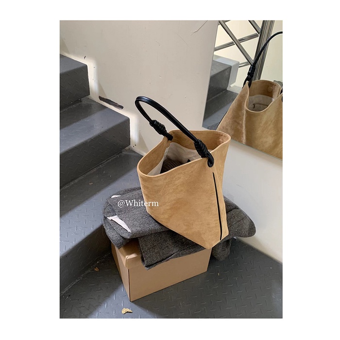 Túi Xách Da Lộn Cỡ Lớn Màu Sắc Tương Phản Phong Cách Hàn Quốc Thời Trang Thu Đông Cho Nữ