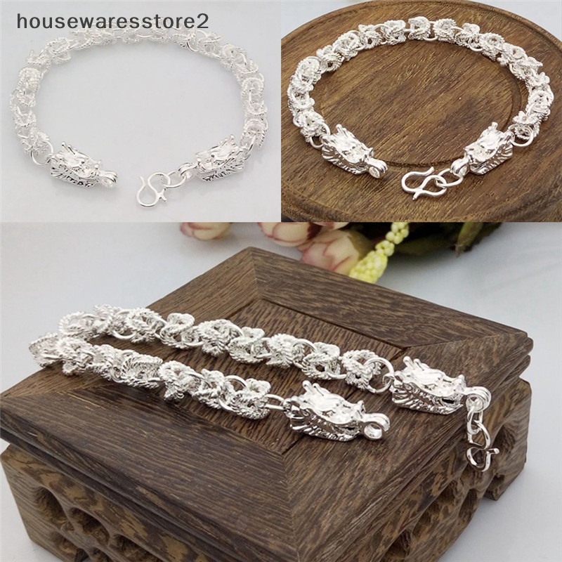 [housewaresstore2] Vòng Đeo Tay Chuỗi Xích Mạ Bạc Hình Rồng Thời Trang Mới Làm Quà Tặng Cho Nam