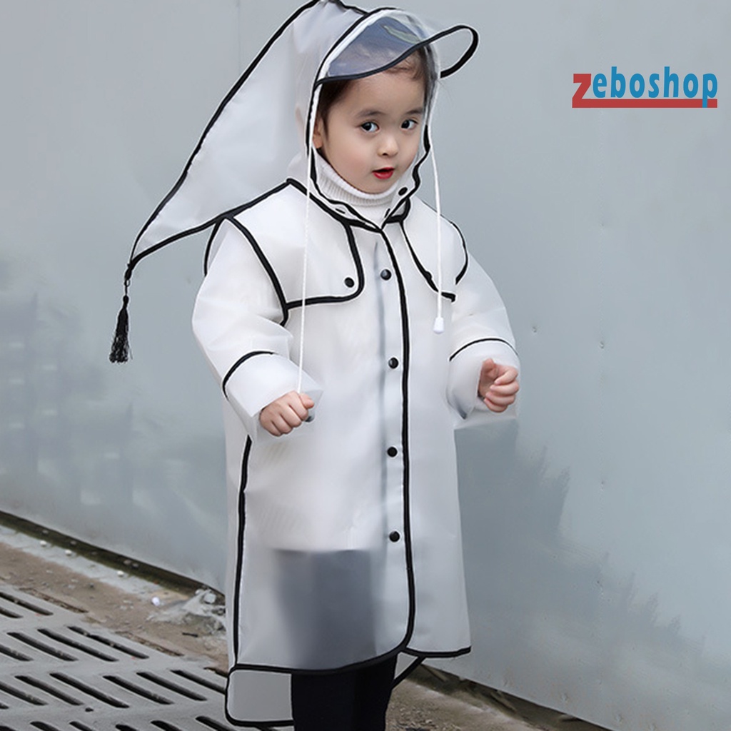 Áo Mưa EVA Trong Suốt Chống Thấm Nước Có Mũ Trùm Phối Dây Rút Tiện Lợi Dành Cho Bé