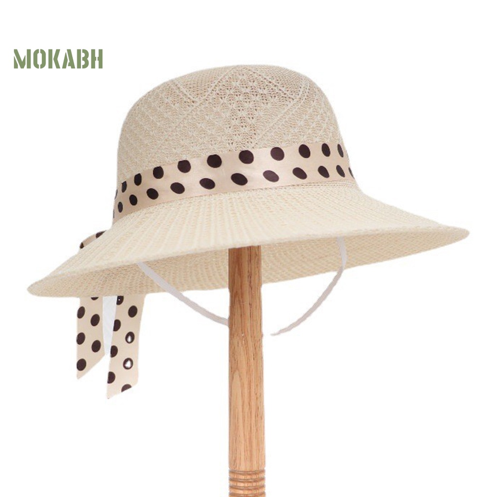 [Mok Abh] Mũ Dệt Rộng Vành Chống Nắng Đi Biển Mùa Hè Có Dây Ruy Băng Thời Trang Có Thể Gập Lại Cho Nữ