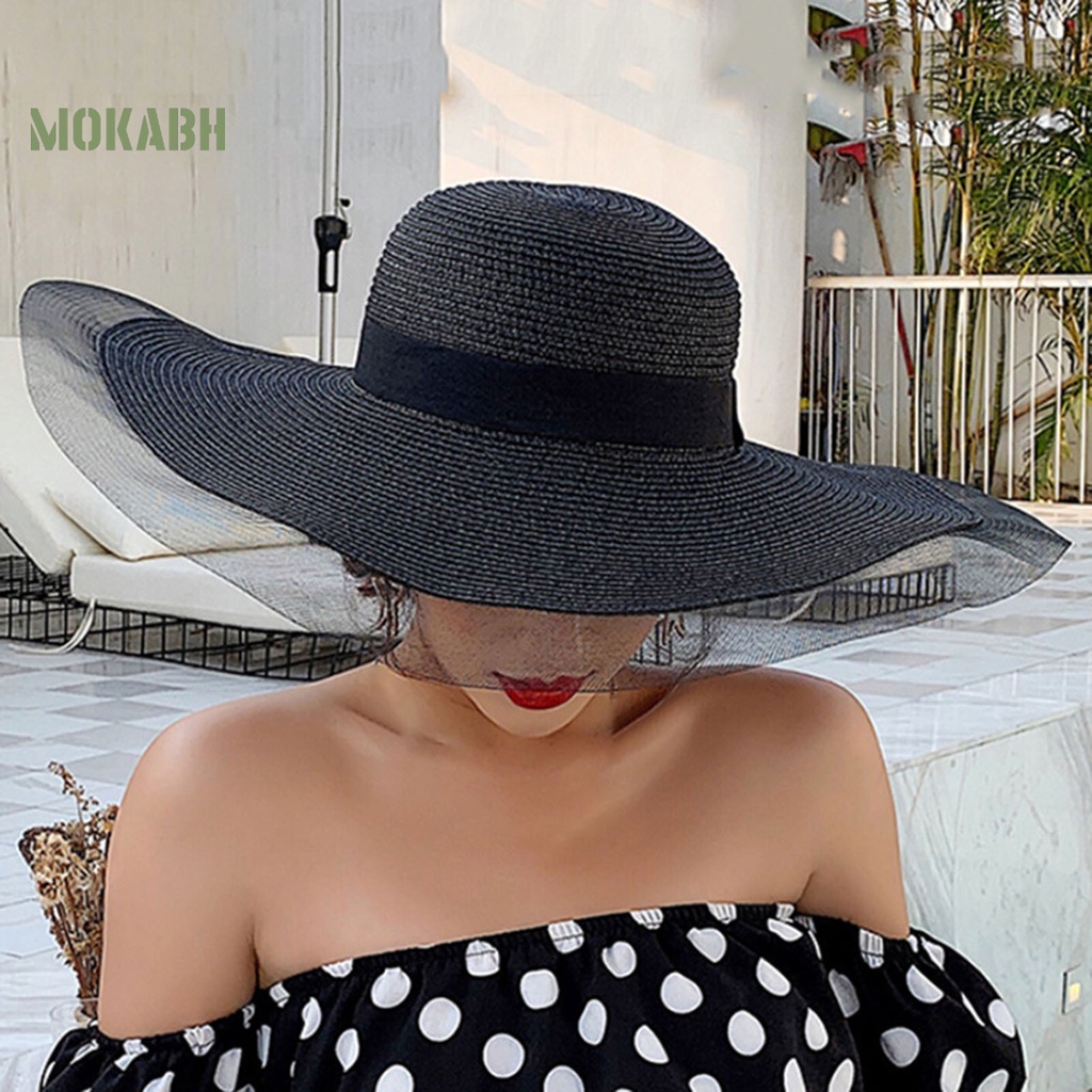 [Mok Abh] Mũ Rộng Vành Kiểu Lưới Phong Cách Bohemia Chống Nắng Đi Biển Ngoài Trời Dành Cho Nữ