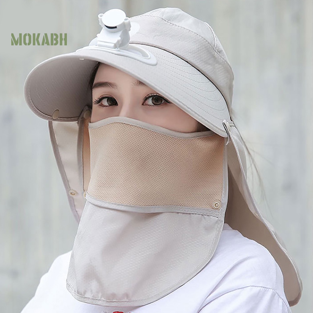 [Mok Abh] Mũ Vành Rộng Chống Nắng Có Quạt Có Thể Tháo Rời Dùng Ở Ngoài Trời