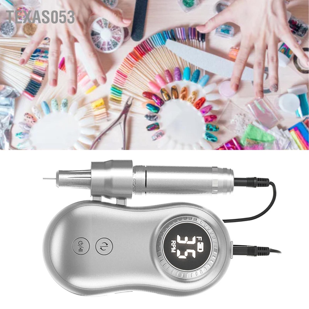 Texas053 Máy khoan móng tay 35000RPM Màn hình LCD đánh bóng điện có thể sạc lại USB với 6 bit
