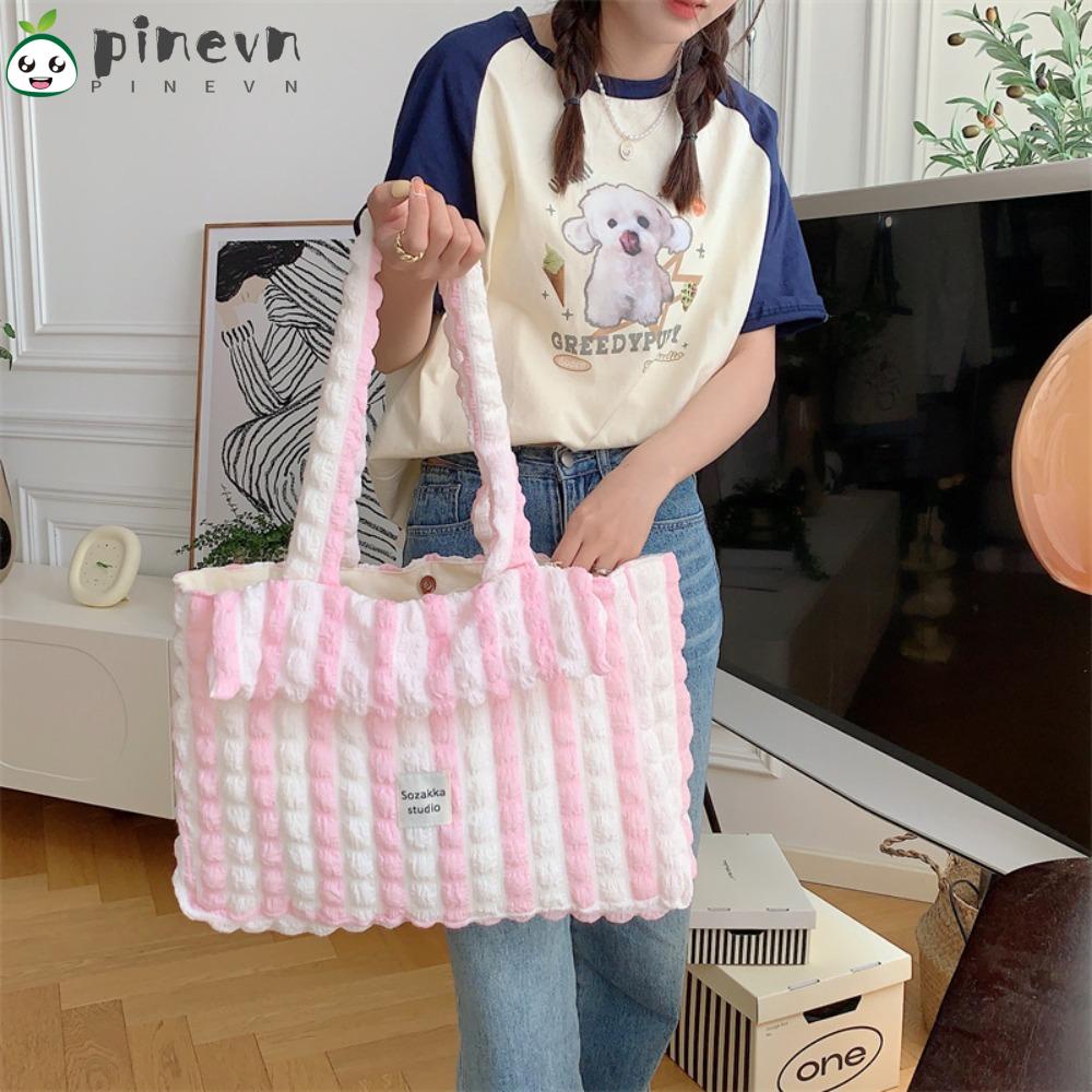 PINEVN Túi Tote Đeo Vai Vải Mềm Xếp Ly Thiết Kế Dễ Thương Cho Nữ