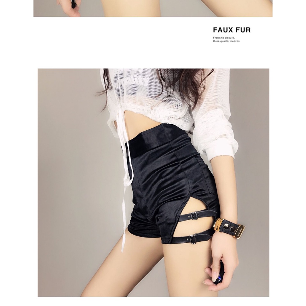 Quần Short Lưng Cao Dáng Ôm Màu Đen Thời Trang Quyến Rũ Cho Nữ