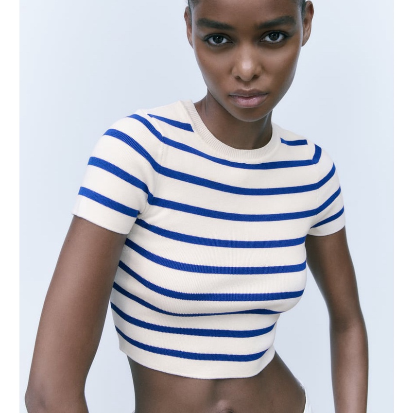 Zara Áo Thun Dệt Kim Dáng Ngắn Thiết Kế Đơn Giản Thời Trang Mùa Hè Cho Nữ 3519025