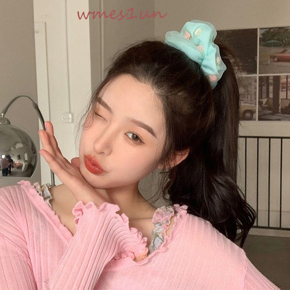 Dây Cột Tóc Cao Su Hai Lớp Phối Lưới Họa Tiết Hoa 15H Thanh Lịch Cho Nữ