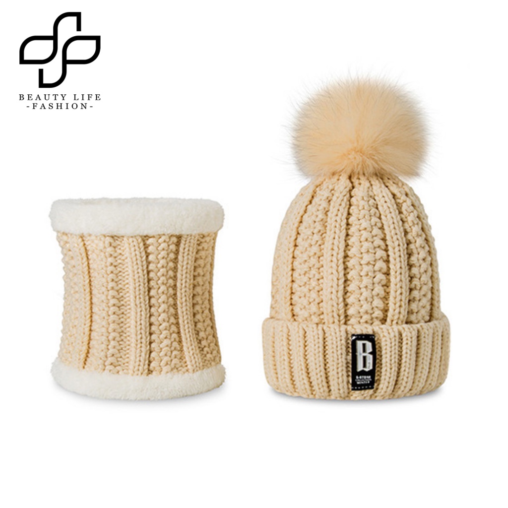 Mũ beanie Trùm Đầu Kèm Quả Cầu Bông Xinh Xắn Cho Nữ