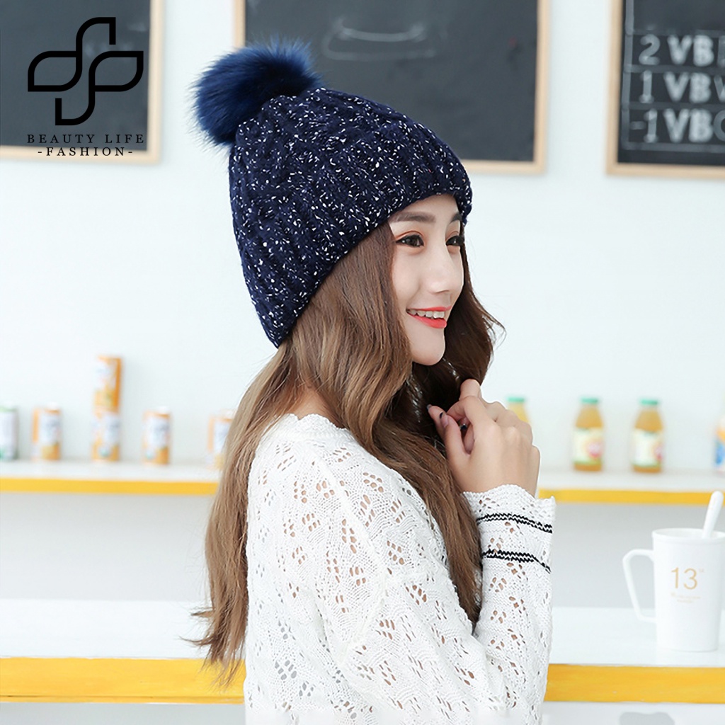 Mũ Len Beanie Dày Dặn Giữ Ấm Mùa Đông Cho Nữ
