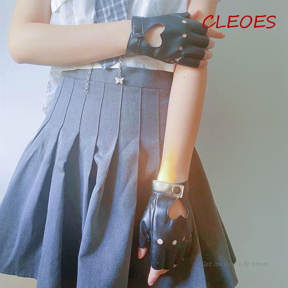 Găng Tay Hở Ngón Màu Trắng Đen Phong Cách Hip Hop Punk Cho Nữ