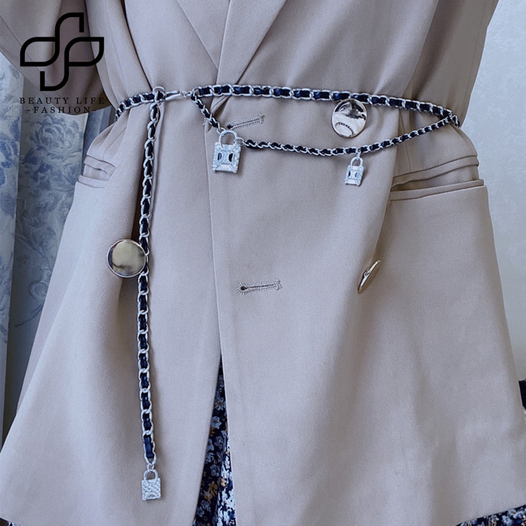 Beautylife Thắt Lưng Dạng Xích Bện Bằng Thép Không Gỉ Kết Cấu Trong Suốt Màu Sắc Tương Phản Phong Cách Punk Hiphop