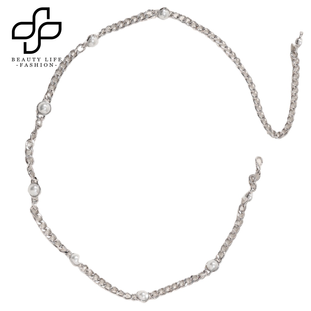 Dây Xích Đeo Thắt Lưng Mạ Bạc Đính Ngọc Trai Nhân Tạo Có Thể Điều Chỉnh Thời Trang Cho Nữ