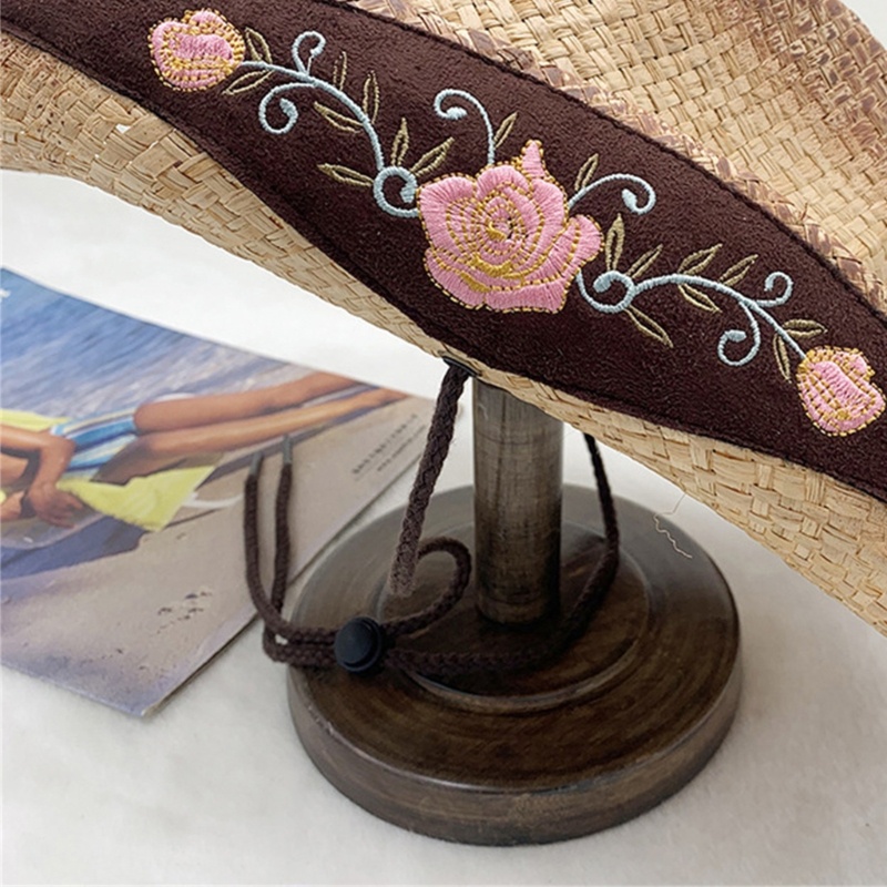 Mũ Cói Vành Tròn Thêu Hoa Thời Trang Mùa Hè Cho Tuổi Teen
