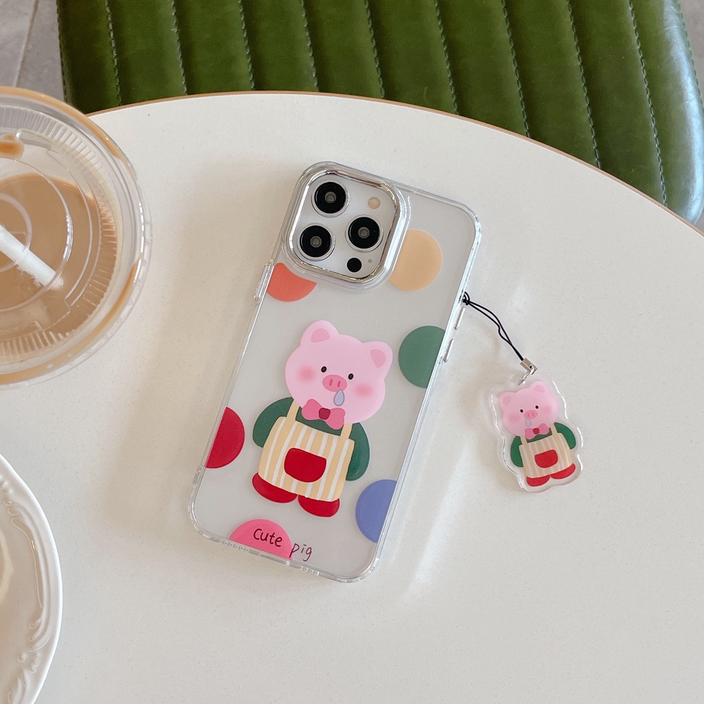 Ốp Điện Thoại Acrylic Chống Sốc Hình Heo Hồng Có Dây Treo Cho IPhone 14 13 12 11 Pro Max