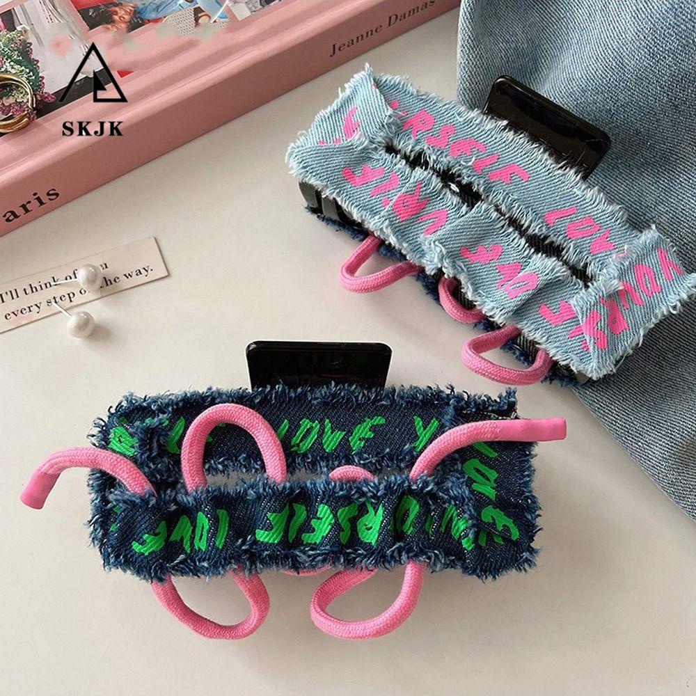 Kẹp Tóc Đuôi Ngựa Cỡ Lớn Bằng Denim Phong Cách Hip Hop Hàn Quốc NEEDWAY Y2k