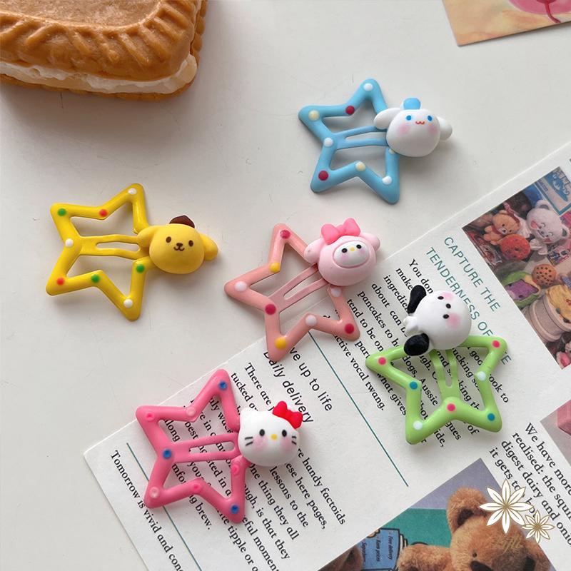 SANRIO Kẹp Tóc Hình Ngôi Sao Năm Cánh Họa Tiết Chấm Bi Dễ Thương Cho Nữ