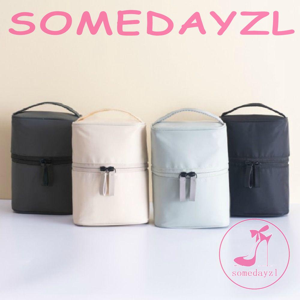 Túi Đựng Mỹ Phẩm Hình Trụ Màu Sắc Có Khóa Kéo Dung Tích Lớn Tiện Dụng