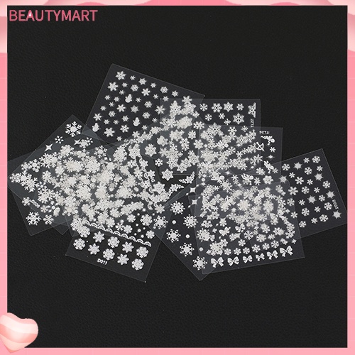Set 12 Tấm Sticker Họa Tiết Bông Tuyết Giáng Sinh 3D Trang Trí Móng Nghệ Thuật DIY