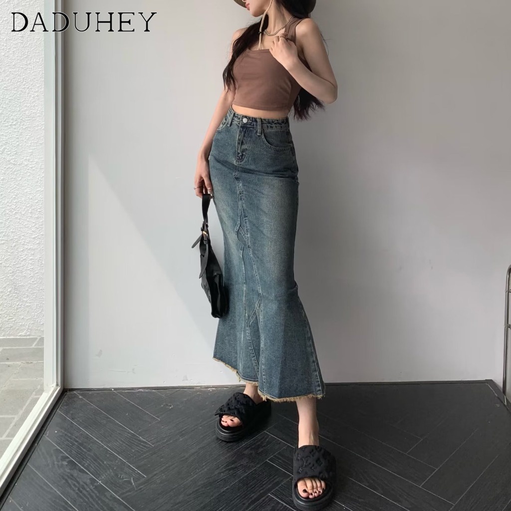 Chân váy chữ A DADUHEY denim dáng rộng có túi phong cách Hàn Quốc cổ điển cao cấp size lớn