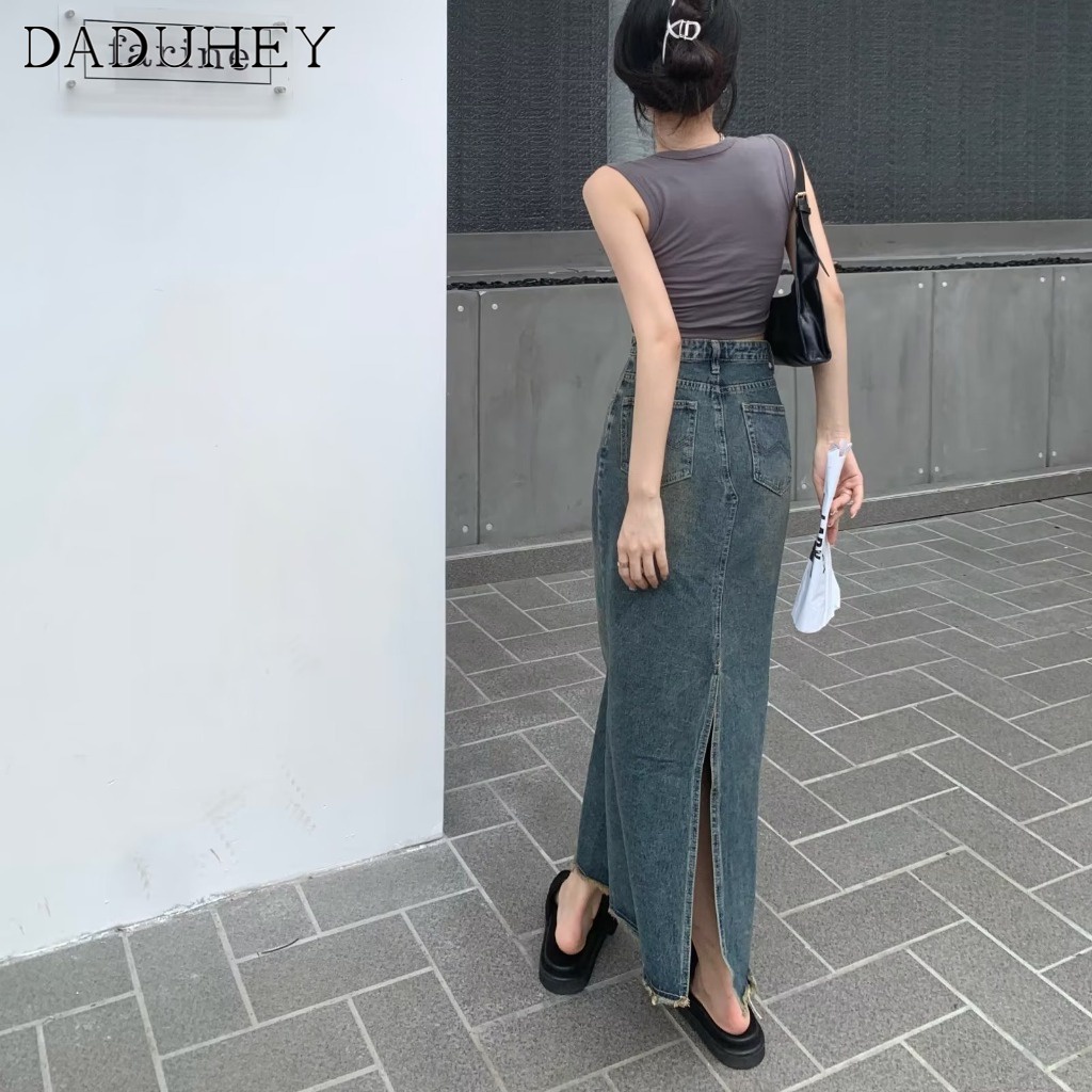 Chân váy chữ A DADUHEY denim dáng rộng có túi phong cách Hàn Quốc cổ điển cao cấp size lớn