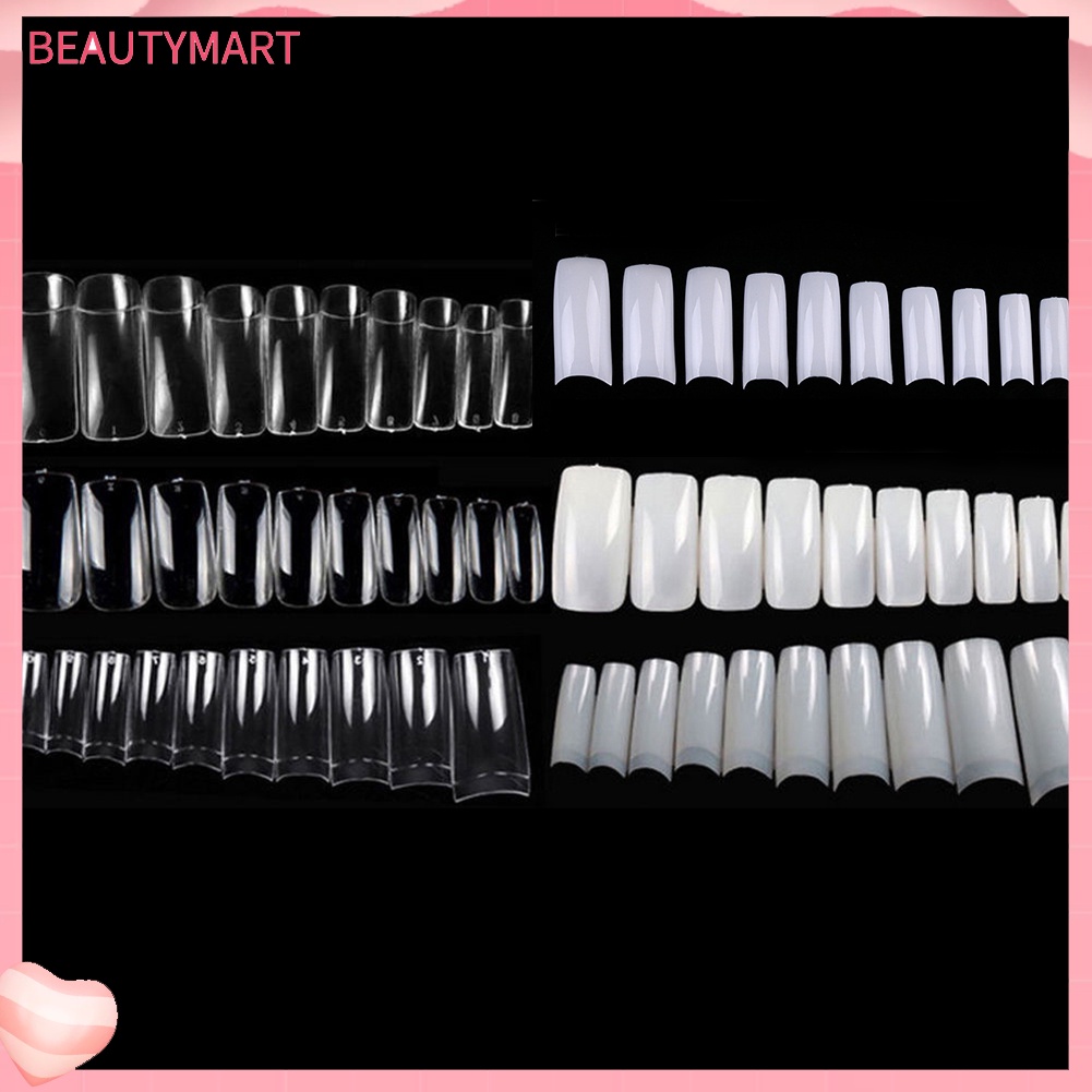 Bộ 500 Móng Tay Giả Trong Suốt Bằng Acrylic Màu Trắng Tự Nhiên