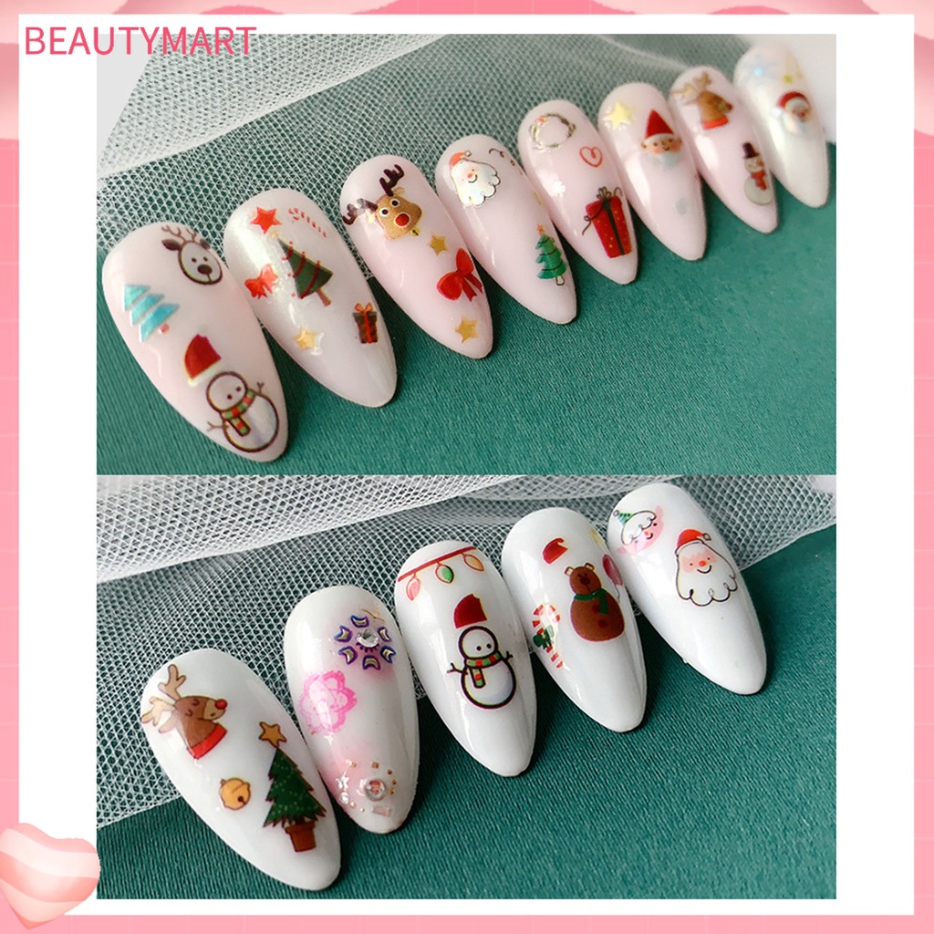 [beautymart] Đề Can Dán Móng Tay Tự Dính Họa Tiết Hoạt Hình Giáng Sinh Tinh Tế Quyến Rũ Dễ Sử Dụng