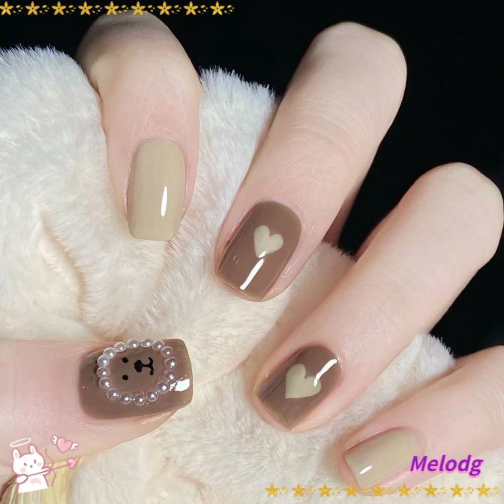 Bộ 24 Móng Tay Giả Đầu Tròn / Vuông Che Phủ Toàn Diện Kiểu Pháp