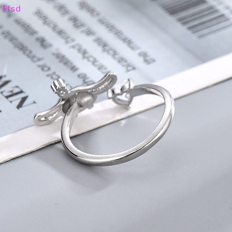 {Ffsd} Nhẫn Hở Đính Kim Cương Hình Trái Tim / Chú Chó Tai To Ngọt Ngào Thời Trang Cho Nữ