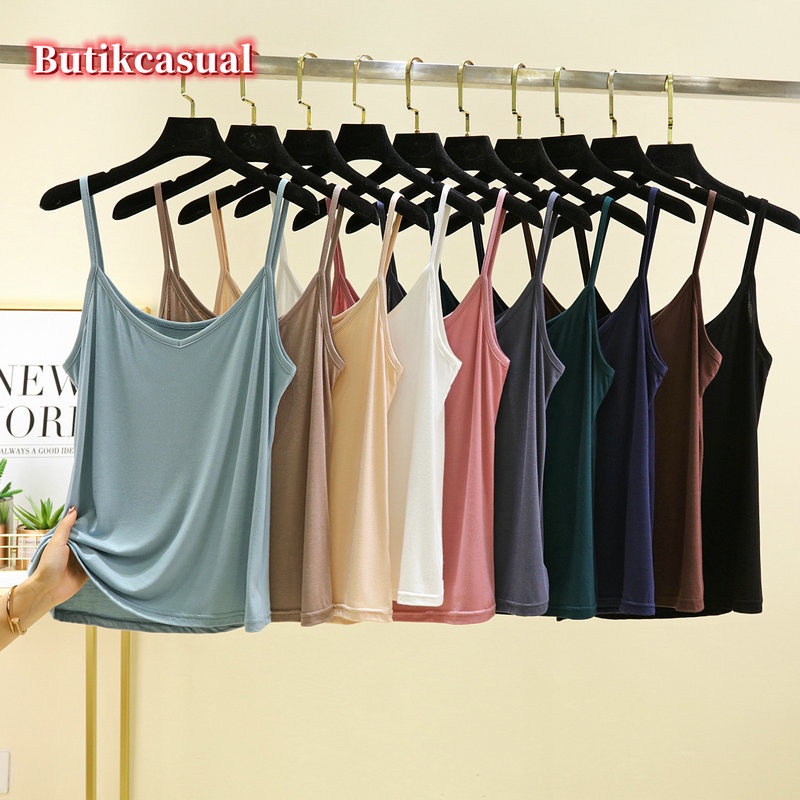 Áo Thun cotton Mỏng Sát Nách Cổ Chữ V Dáng Rộng Màu Trơn Thời Trang Mùa Hè 2023 Mới Cho Nữ