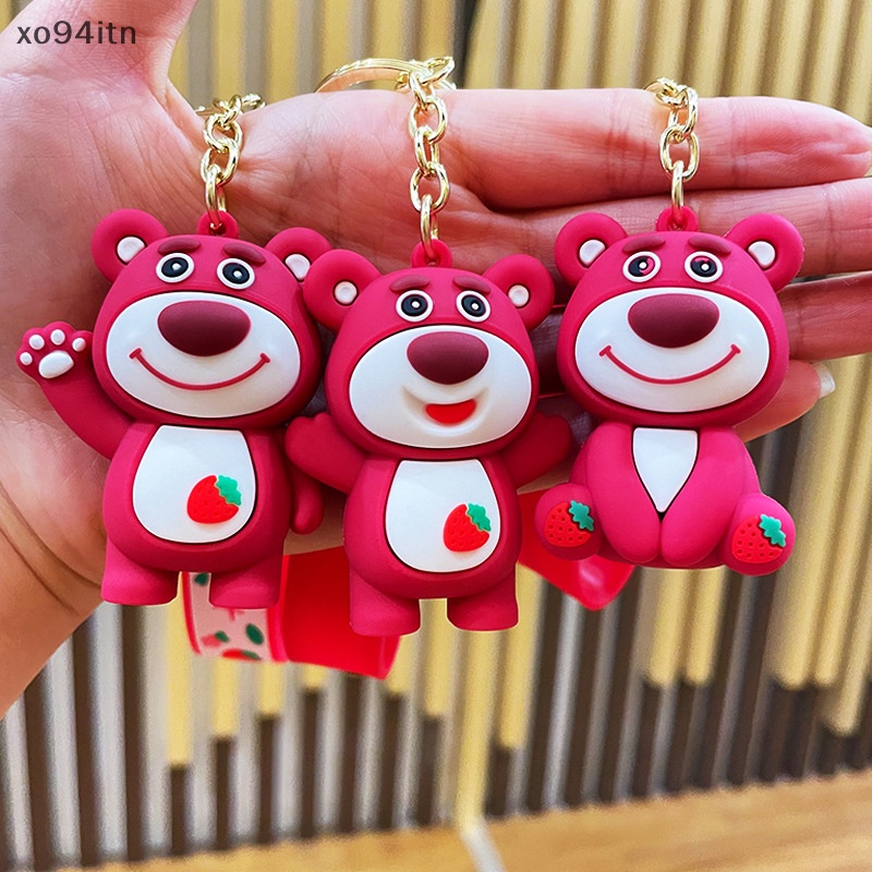 Móc Chìa Khóa Xe Hơi Hình Gấu Và Dâu Tây Màu Hồng Dễ Thương Dùng Làm Quà Tặng Sinh Nhật / Học Sinh