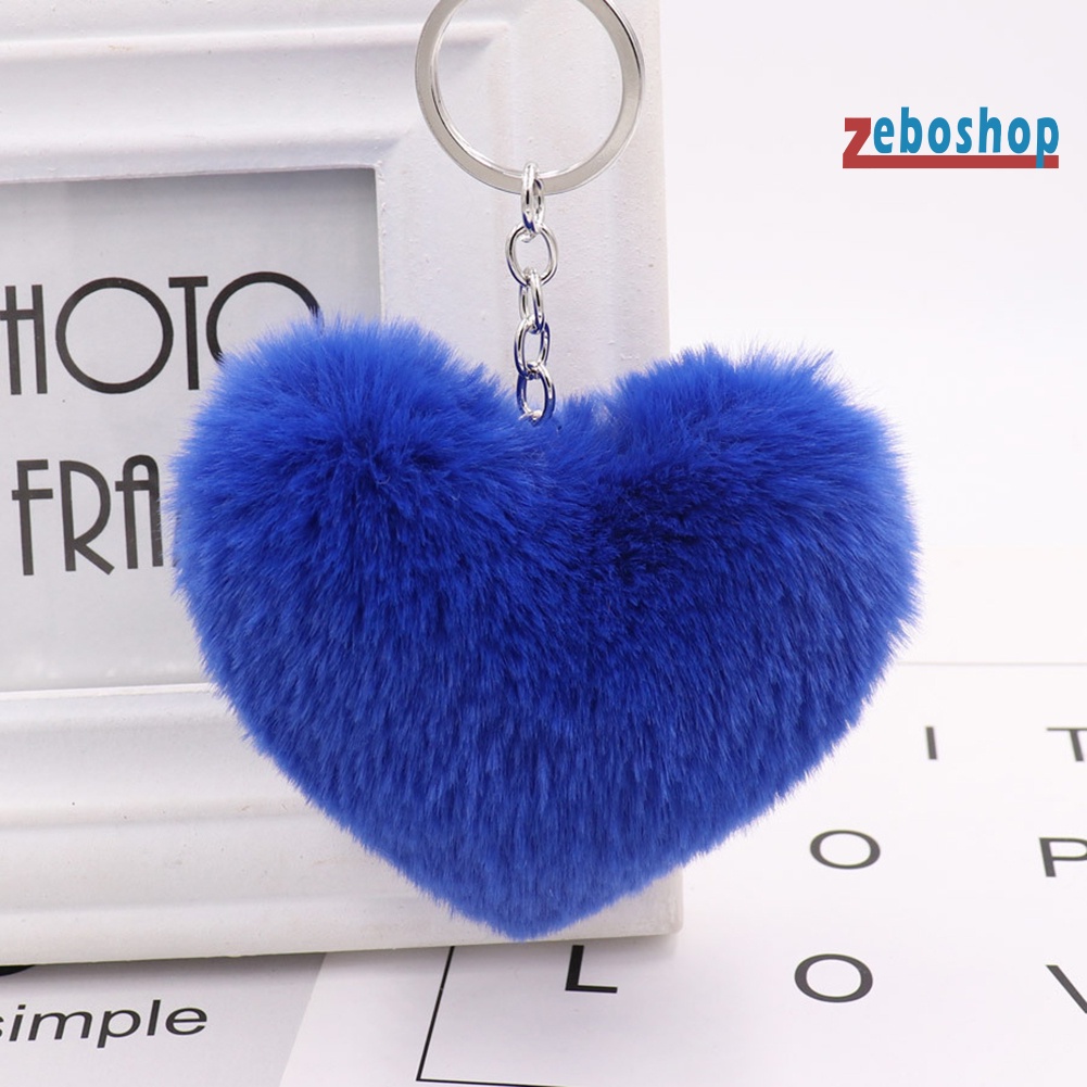 Móc Khóa Hình Trái Tim Phối Lông Xù Đáng Yêu