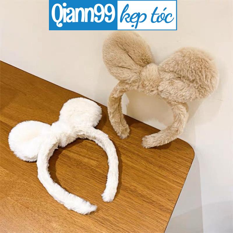 💓Qiann💓Bờm tóc cài tóc tai gấu hình nơ lông cục bông mịn cute dễ thương dành cho nữ