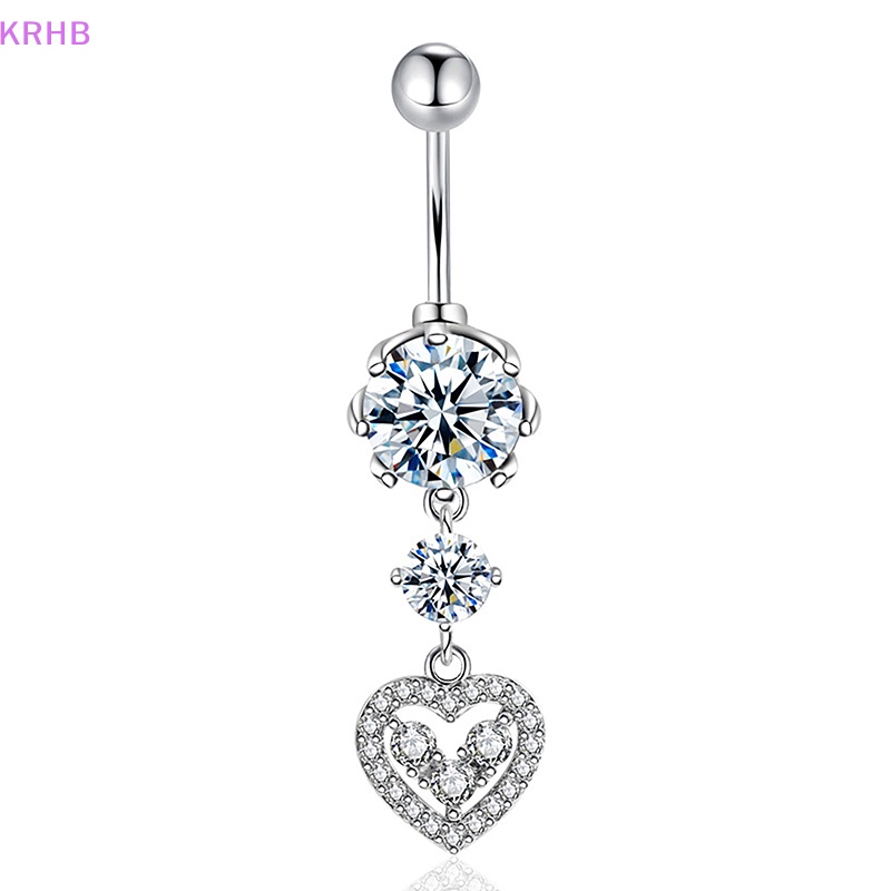 Khuyên Rốn Thép Không Rỉ Đính Đá Zircon Hình Trái Tim Quyến Rũ Mới