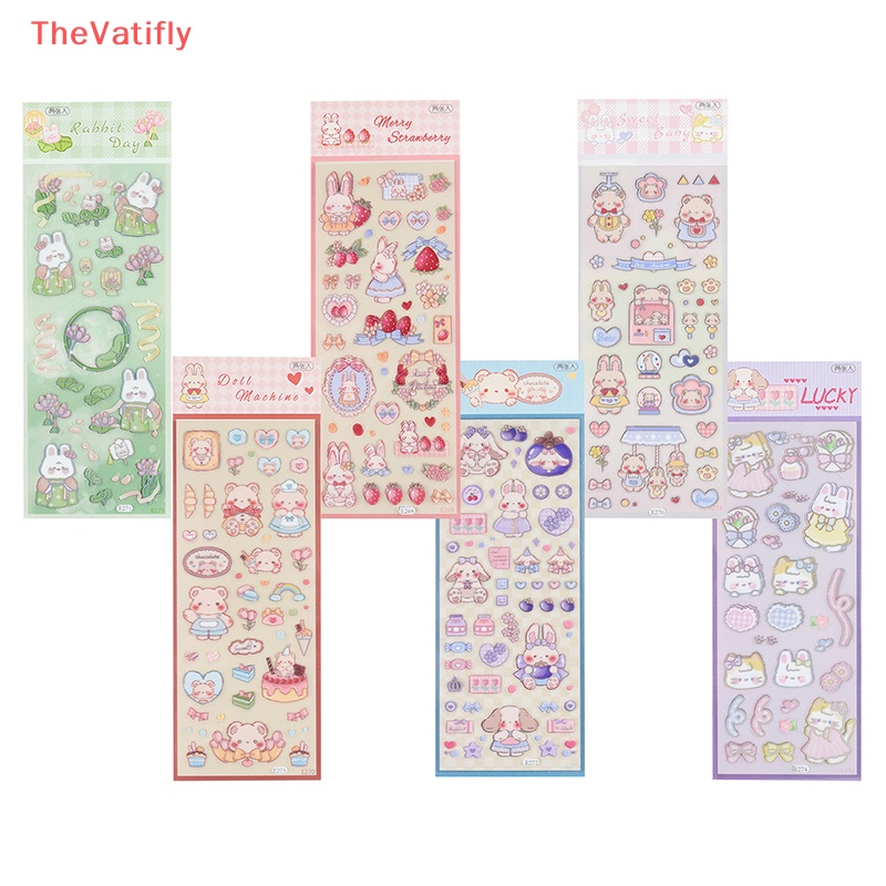 [Thevalifly] Set 2 Tấm Nhãn Dán Hoạt Hình Lấp Lánh Chống Thấm Nước Trang Trí Khung Ảnh Thủ Công Cho Bé Gái