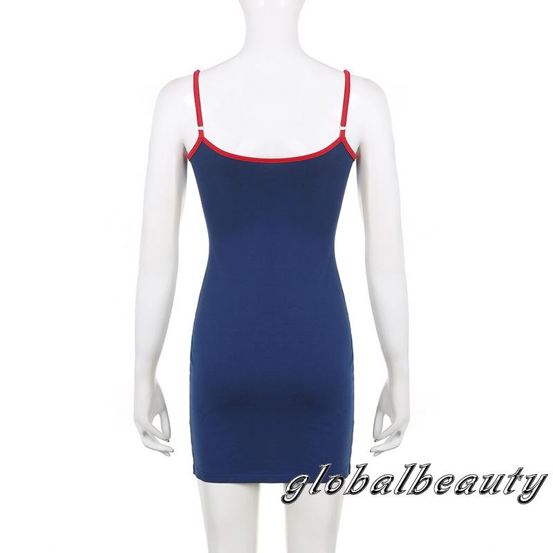 Đầm Hai Dây Ôm Dáng Màu Sắc Tương Phản In Chữ Thời Trang Mùa Hè Cho Nữ