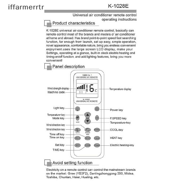 Điều Khiển Từ Xa K-1028E AC Màn Hình LCD Cho Máy Lạnh