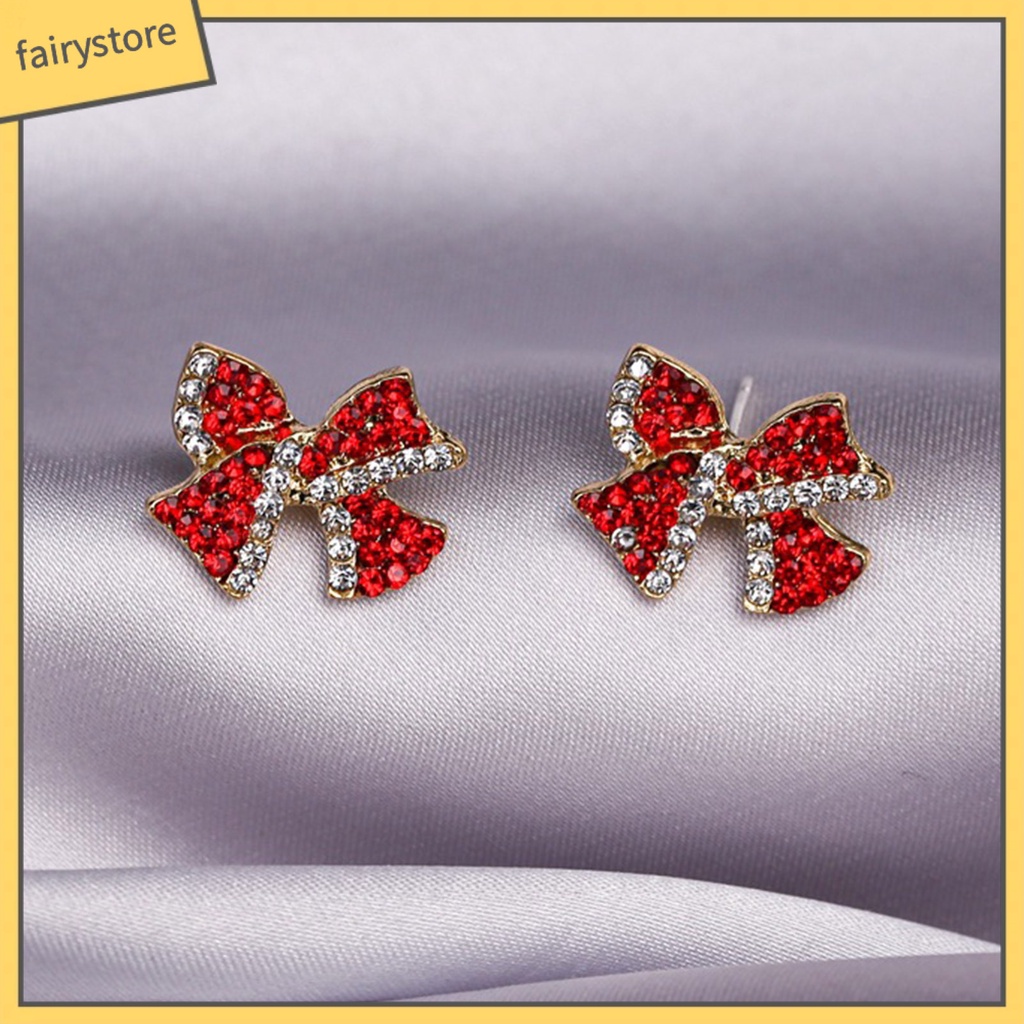 1 Đôi Bông Tai Hình Nơ Đính Đá Ngọt Ngào Dành Cho Nữ