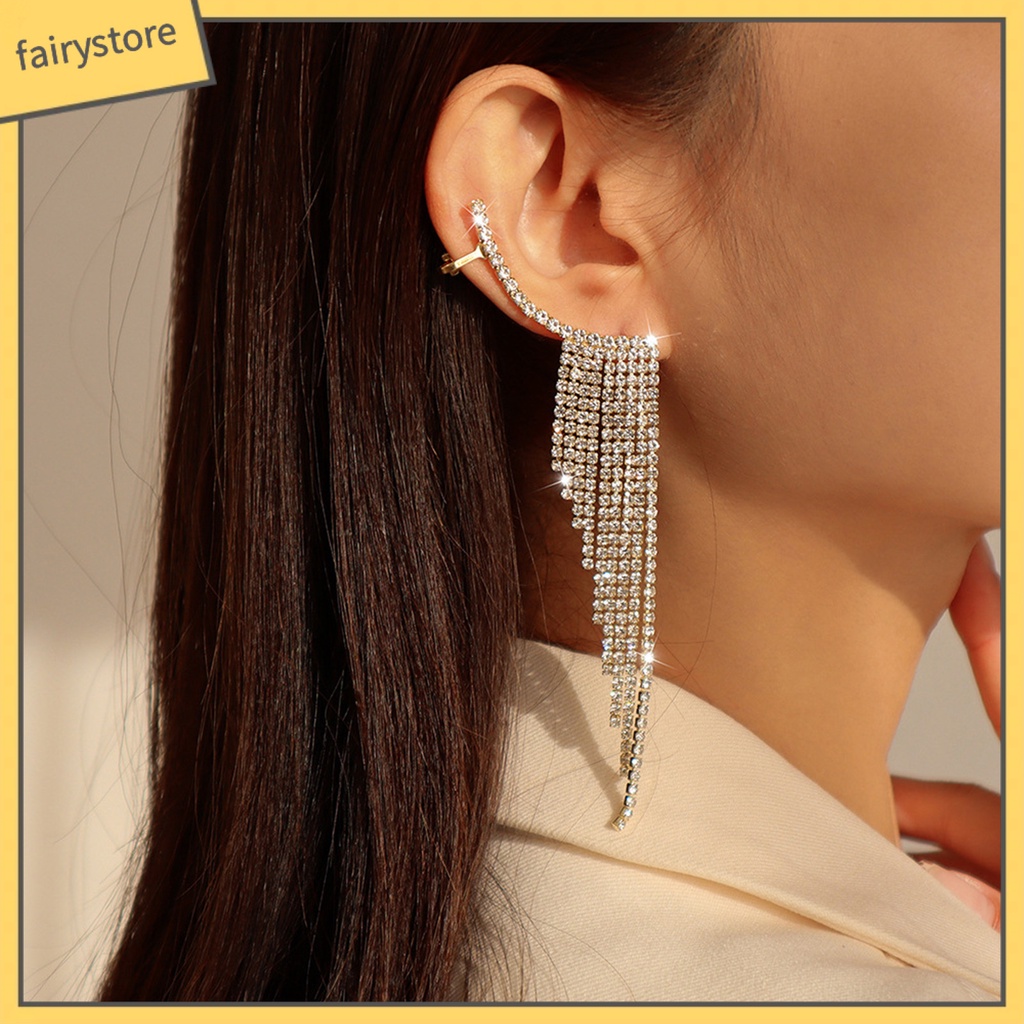 1 Đôi Bông Tai Dáng Dài Đính Đá Lấp Lánh Thời Trang Dự Tiệc