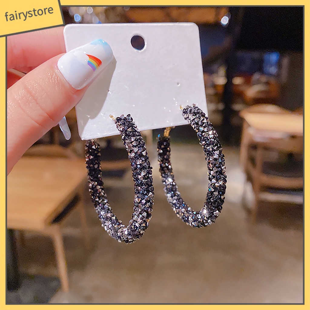 1 Đôi Bông Tai Tròn Đính Đá Lấp Lánh Thời Trang Dành Cho Nữ