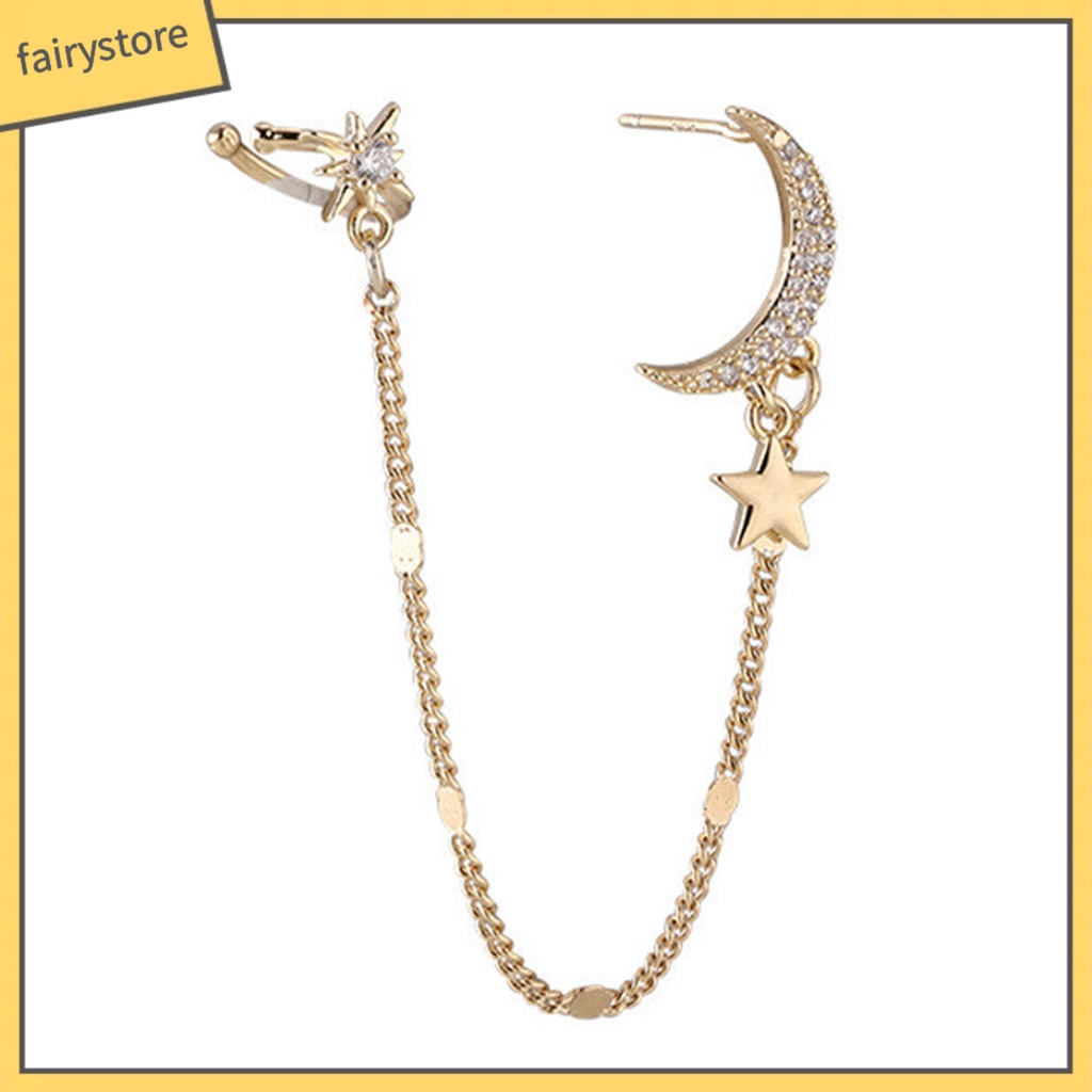 1 Bông Tai Hình Mặt Trăng Đính Đá Lấp Lánh Dễ Phối Đồ Dành Cho Nữ