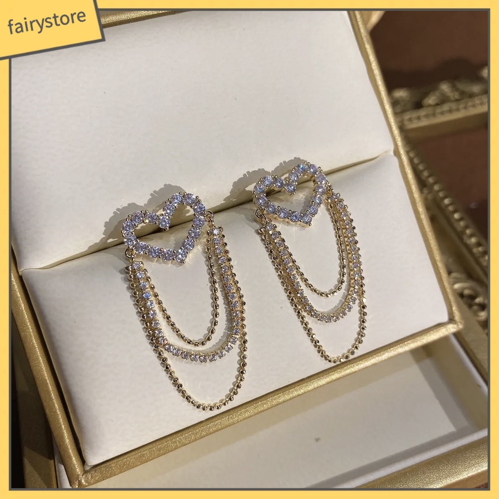 1 Đôi Bông Tai Tua Rua Dáng Dài Đính Đá Lấp Lánh Thời Trang Cho Nữ