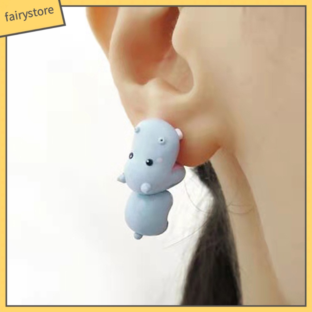 1 Đôi Khuyên Tai Kim Loại Hình Động Vật 3D Dễ Thương